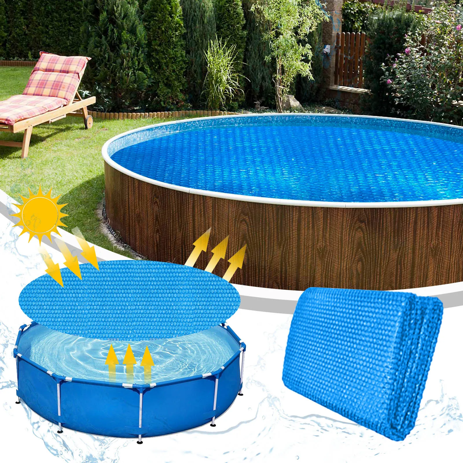 Swimming Pool Cover Round Water Evaporation Dustproof Outdoor Pool Tub Blanket Bubble Film Pool Accessories