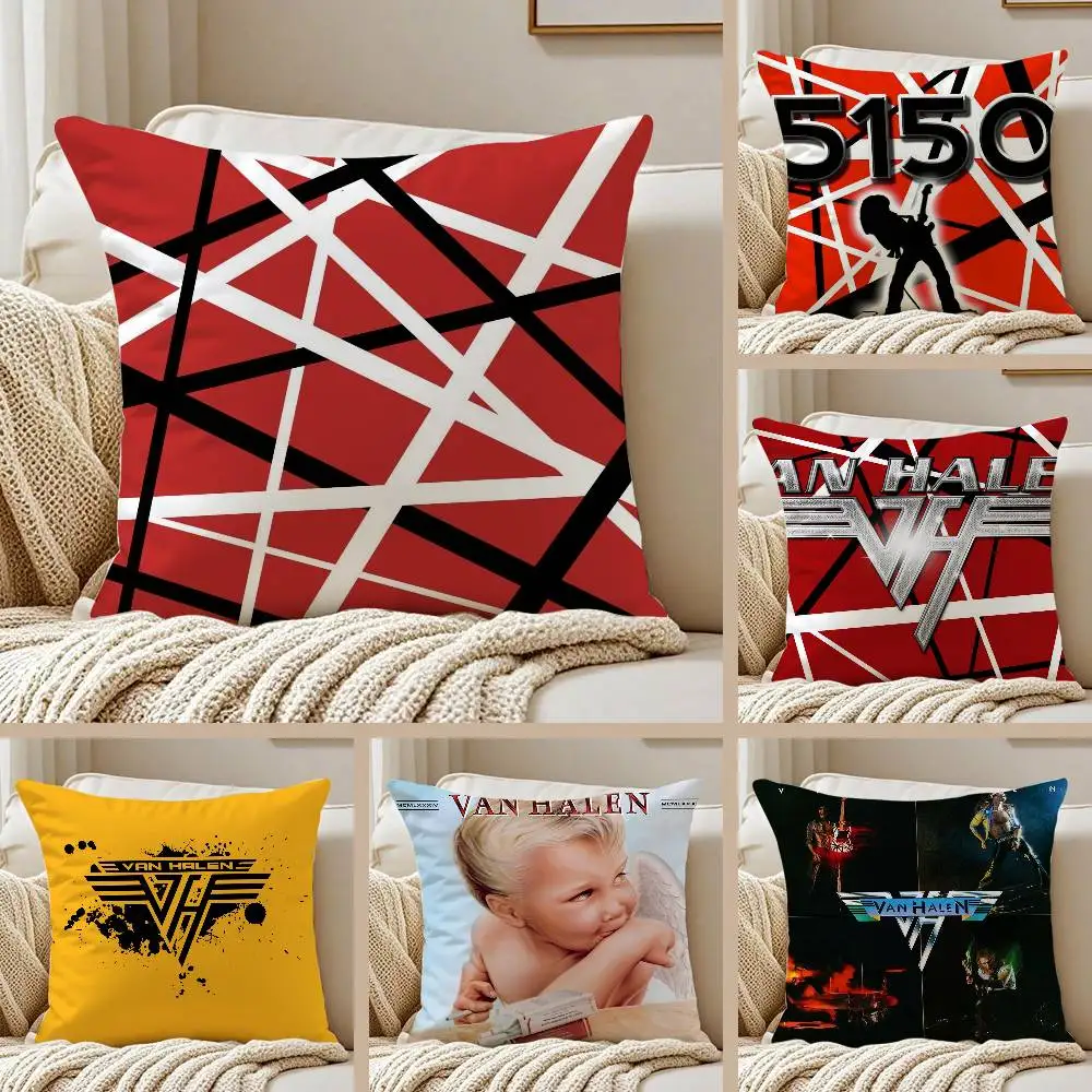 Guitarist Eddie V-Van H-Halen Band Pillow Case Anti-dustmite Pillowcase Invisible Zipper Silky Short Plush Sofa Cushion Cover