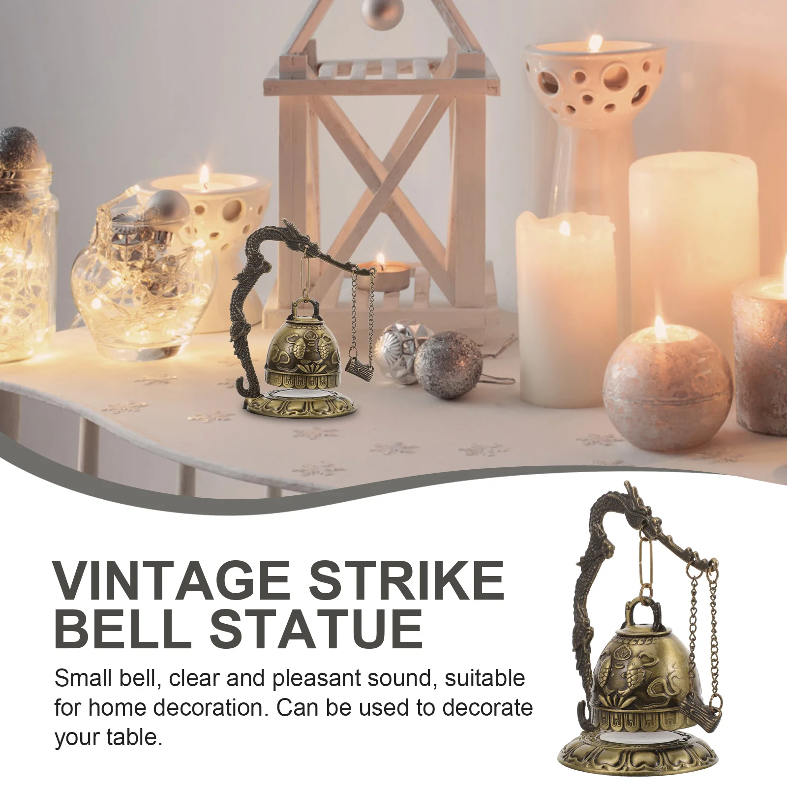 

Bronze Dragon Bell Vintage Chime Ornament Carved Metal Desktop Craft Home Office Decor Tabletop Adornment Feng Shui Wind Chime