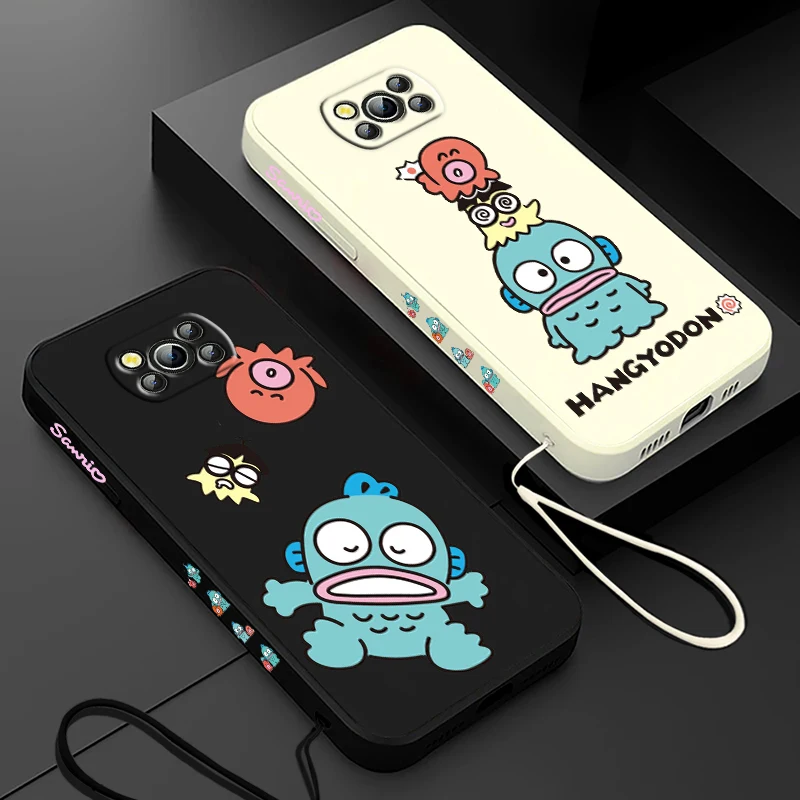 Sanrio Hangyodun Lovely For Xiaomi Poco Cover For X4 X3 F4 NFC M6 M5 M4 M3 GT S Pro 4G 5G Liquid Left Rope Phone Case