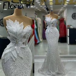 Weiße neue Mode Abendkleid arabische Meerjungfrau Perlen Braut Festzug Party kleid für Hochzeit Vestidos de Novias Sencllos Yegante