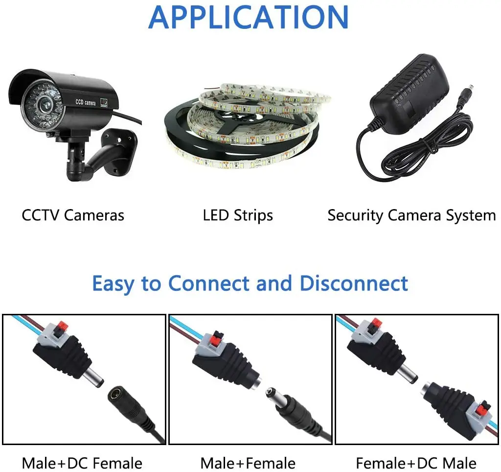 DC Power Connector Plug Male and Female DC Connector 5.5mm X 2.1mm Power Jack Adapter Socket For CCTV Camera LED Strip Speaker