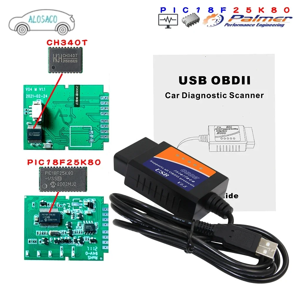 

OBD2 ELM327 V1.5 PIC18F25K80 CH340T Chip WIFI/BT/USB Automotive Fault Scanner Car Code Reader Diagnostic Tool for IOS/Android