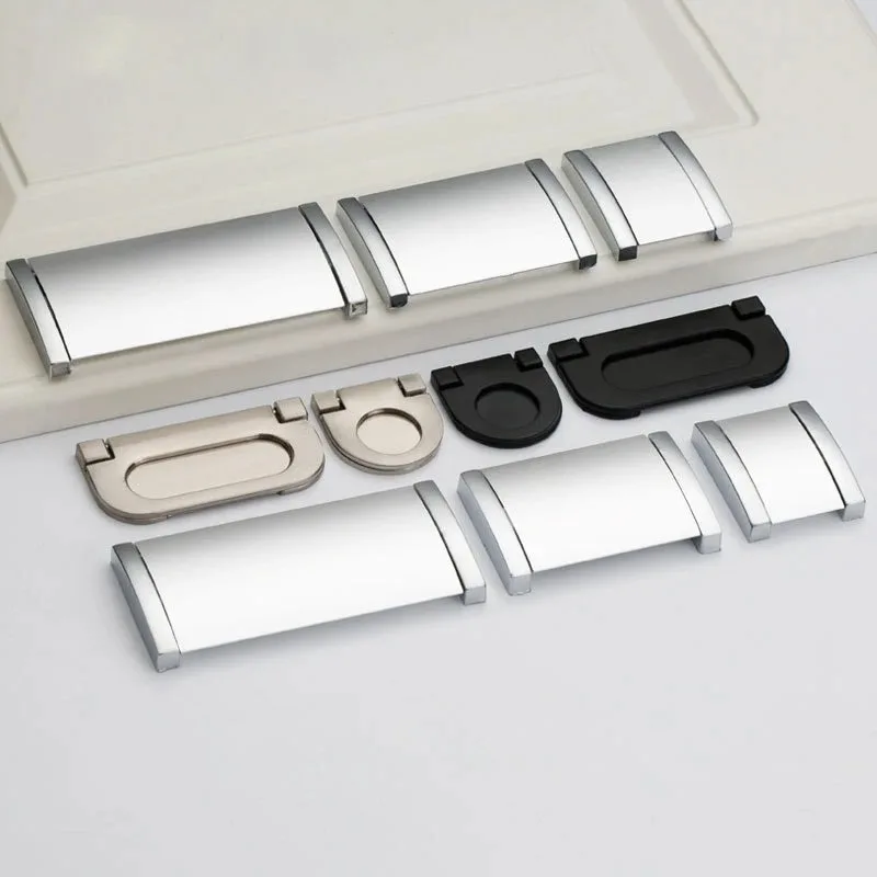 Surface mounted dark silver drawer handle modern flip handle dark buckle buckle hand furniture hardware accessories