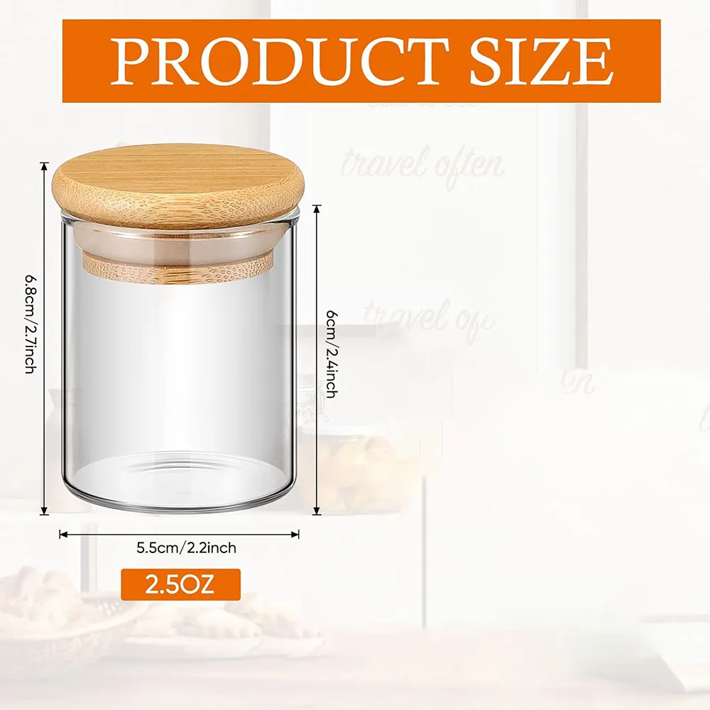 Glass Spice Jars with Bamboo Lids Food Storage Container Clear Spice Storage Bottle for Spice,Herbs,Seasoning,Seed, Tea,Sugar