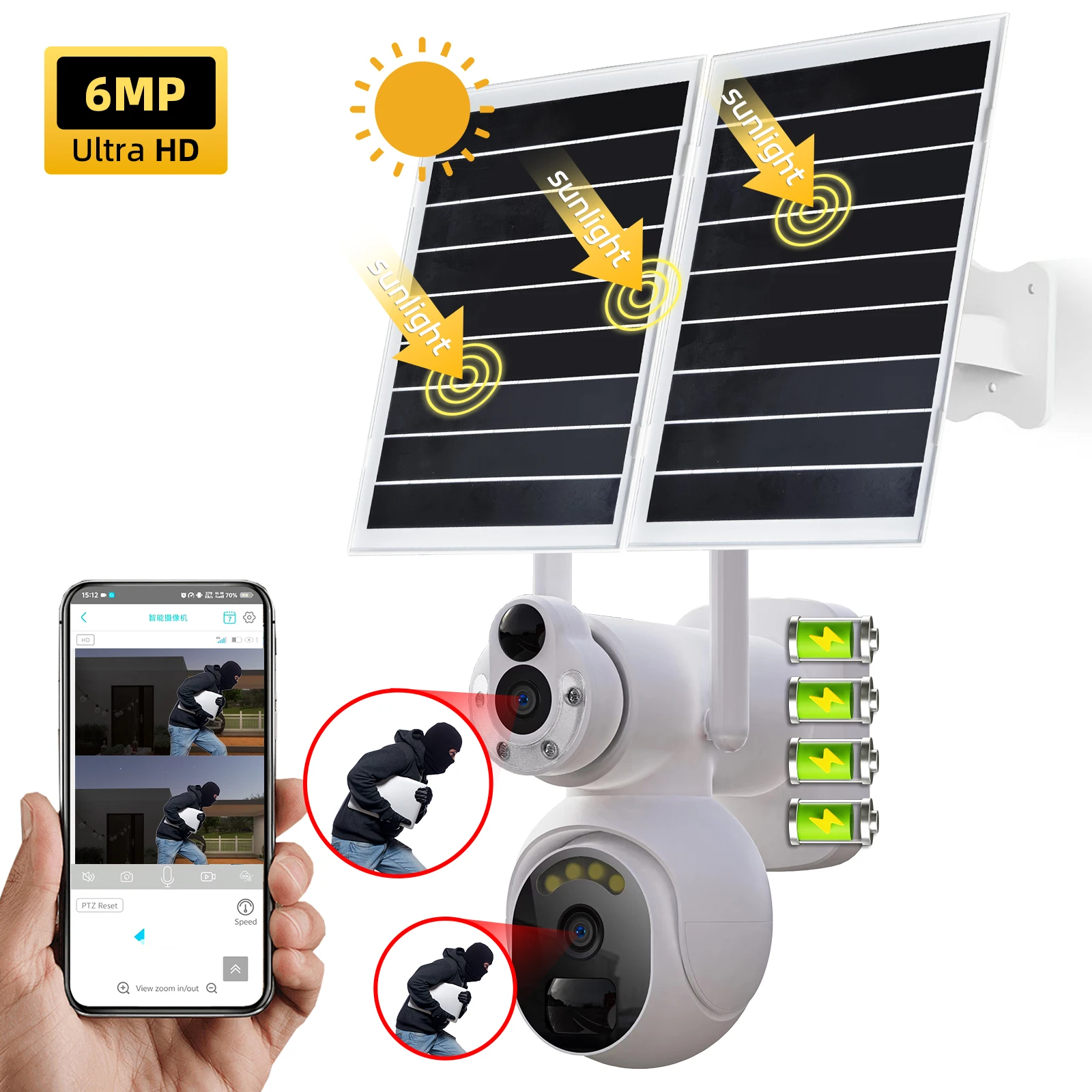 6MP Ubox Dual Lens Solar Power Full Color WIFI/4G PTZ IP Dome  AI Humanoid Detection Home Security CCTV Baby