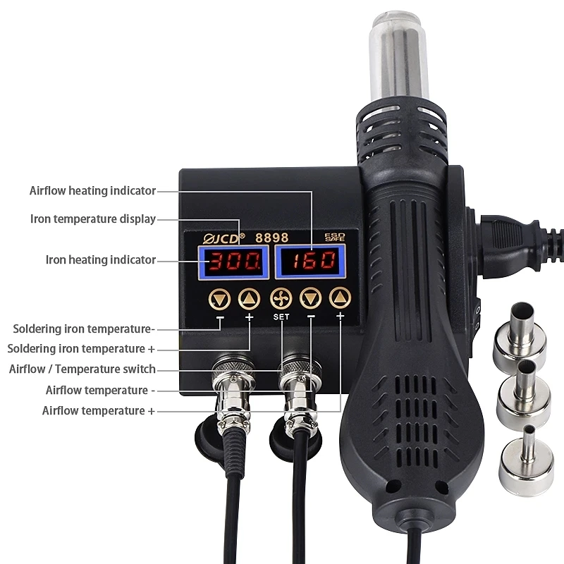 JCD 8898 750W Soldering Station 2 in 1 LCD Digital display Rework Welding Station Kit Soldering Iron Hot Air Repair Solder tools