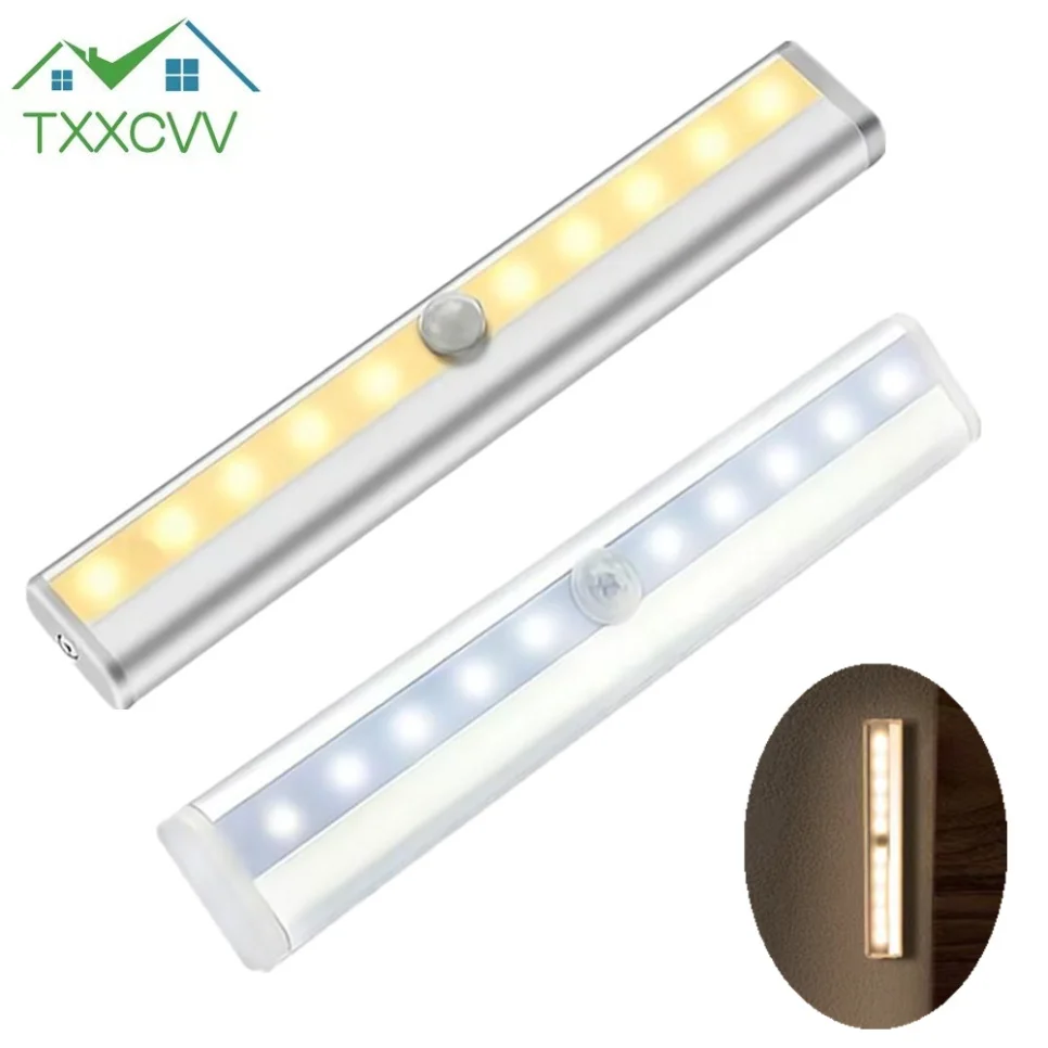 Under Cabinet Night Light Motion Sensor Closet Light For Kitchen Bedroom Bedside Lighting Wall Lamp Staircase Lamp Bar 6/10LEDs