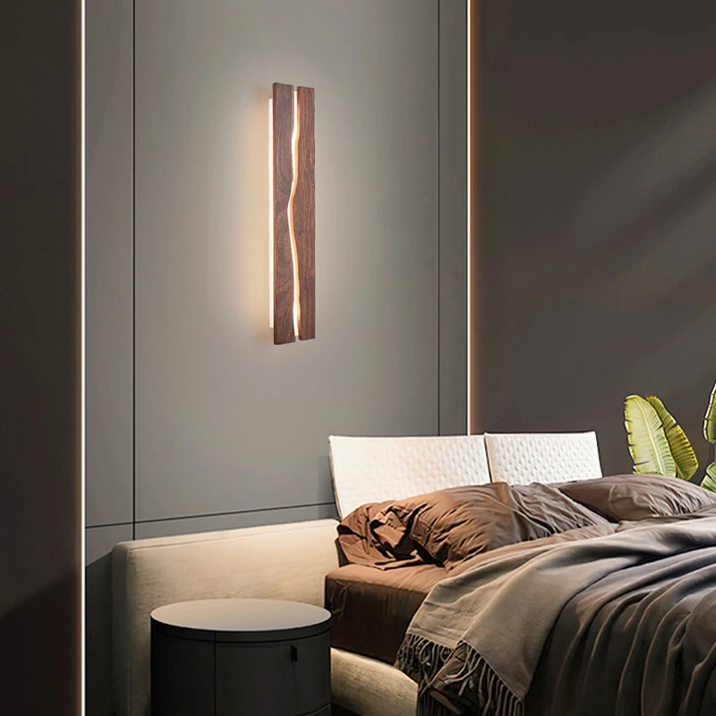 النمط الصيني غرفة نوم مصابيح الحائط الحديثة الجوز الأسود متصدع الفني خلفية ضوء الإبداعية غرفة نوم اللوح الأمامي أضواء ديكور