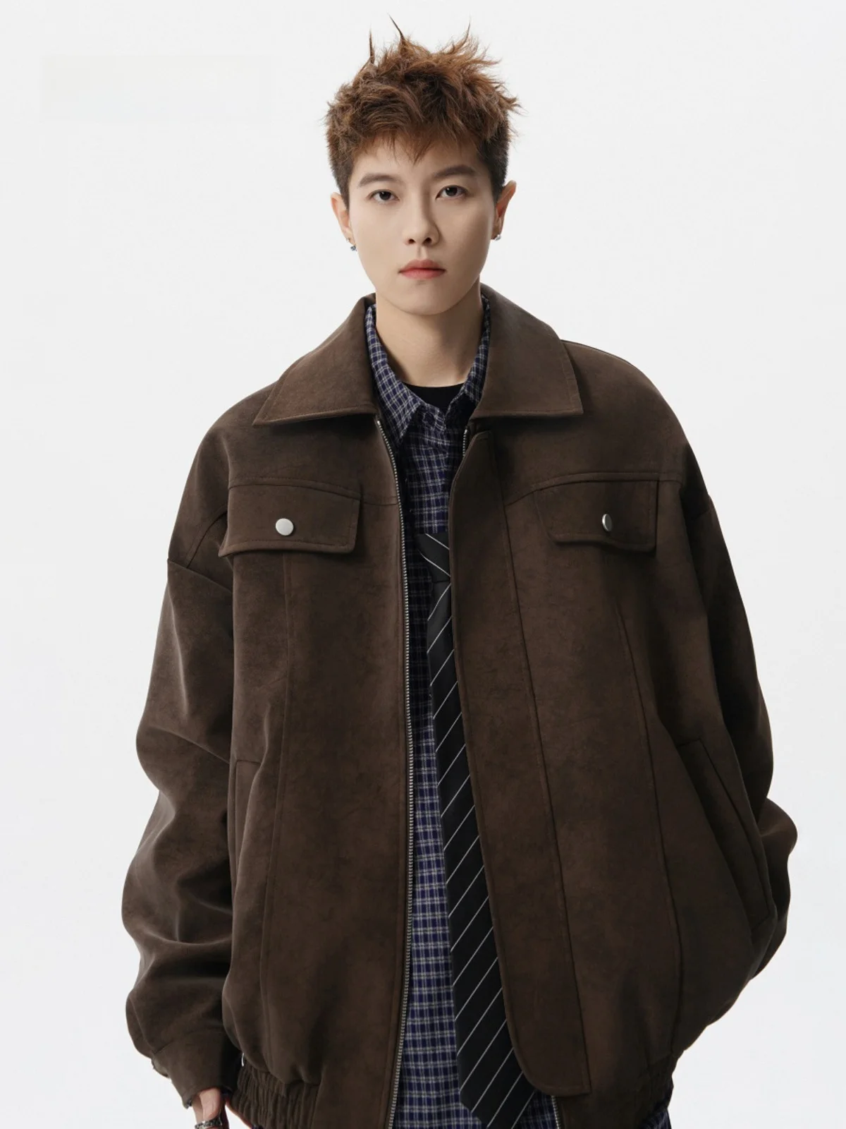 

Casual Loose Men's Leather Jaet Sli Workwear Coat Trendy Brand Versatile Turn-down Collar Biker Jaet for Teens