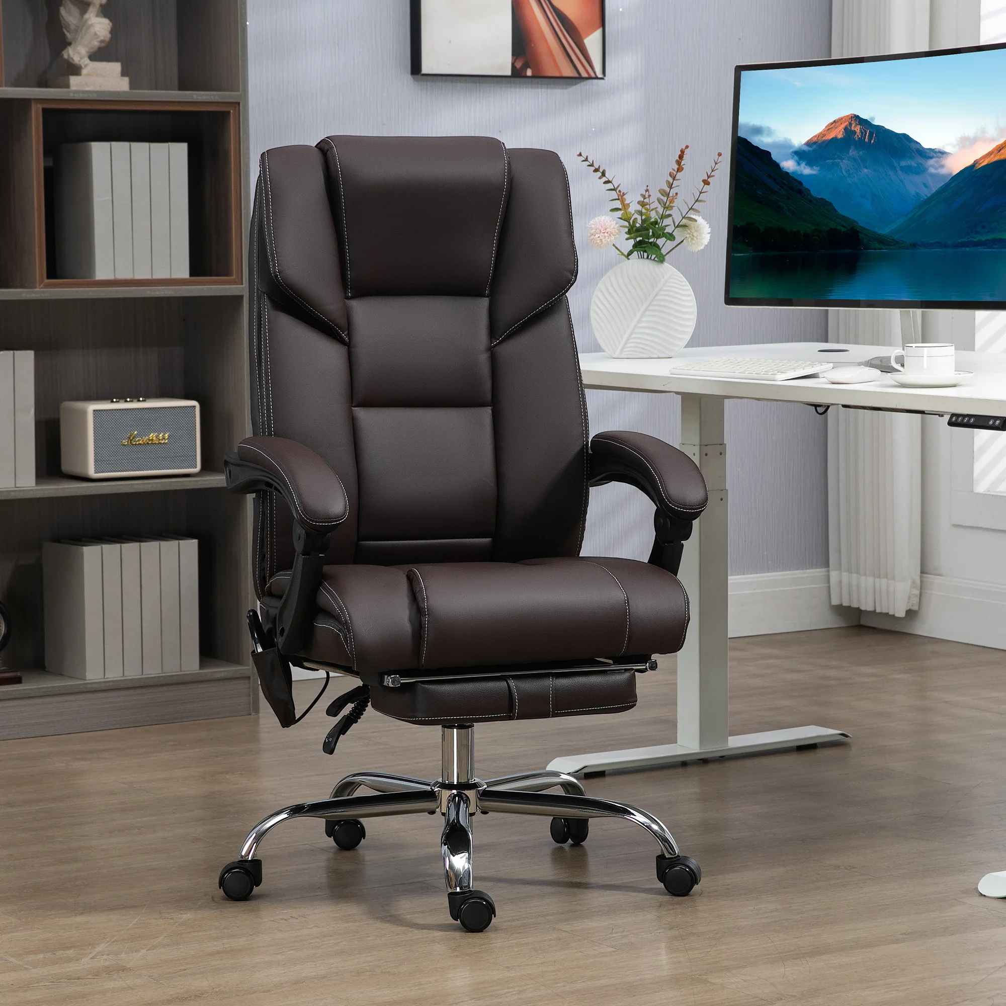 

Office Chair, with 6 Vibration Points, Lumbar Heated Pu Leather Reclining Computer Chair