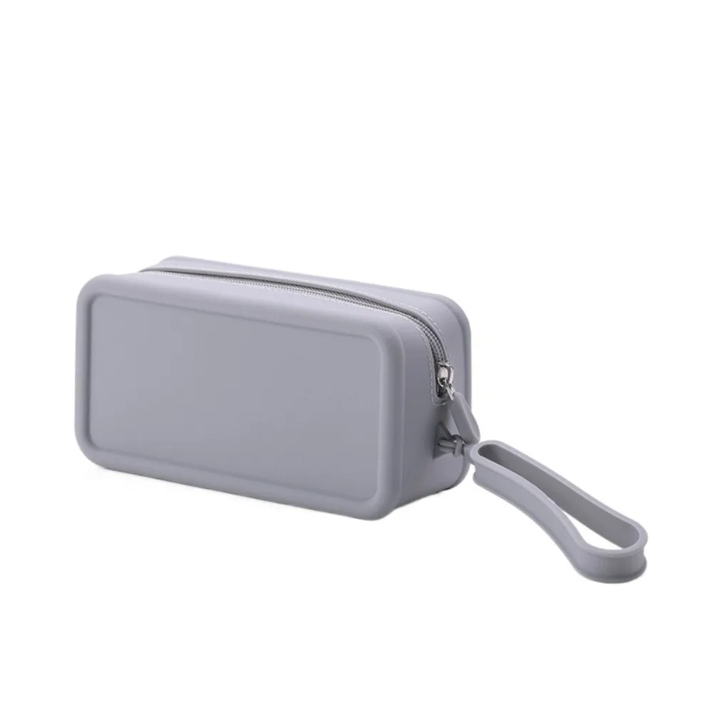 Morandi Color Silicone Cosmetic Bag Rectangle Large Capacity Multifunction Storage Bag Solid Color Makeup Brush Holder