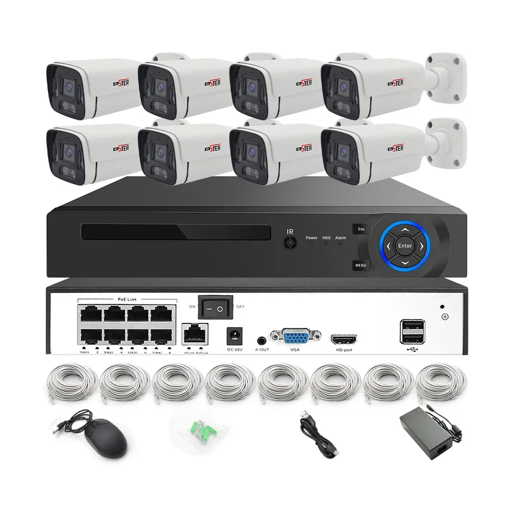 フルHD 8チャンネル屋外顔認識H.265 4K 8MP有線POE IPネットワークセキュリティCCTVカメラシステム