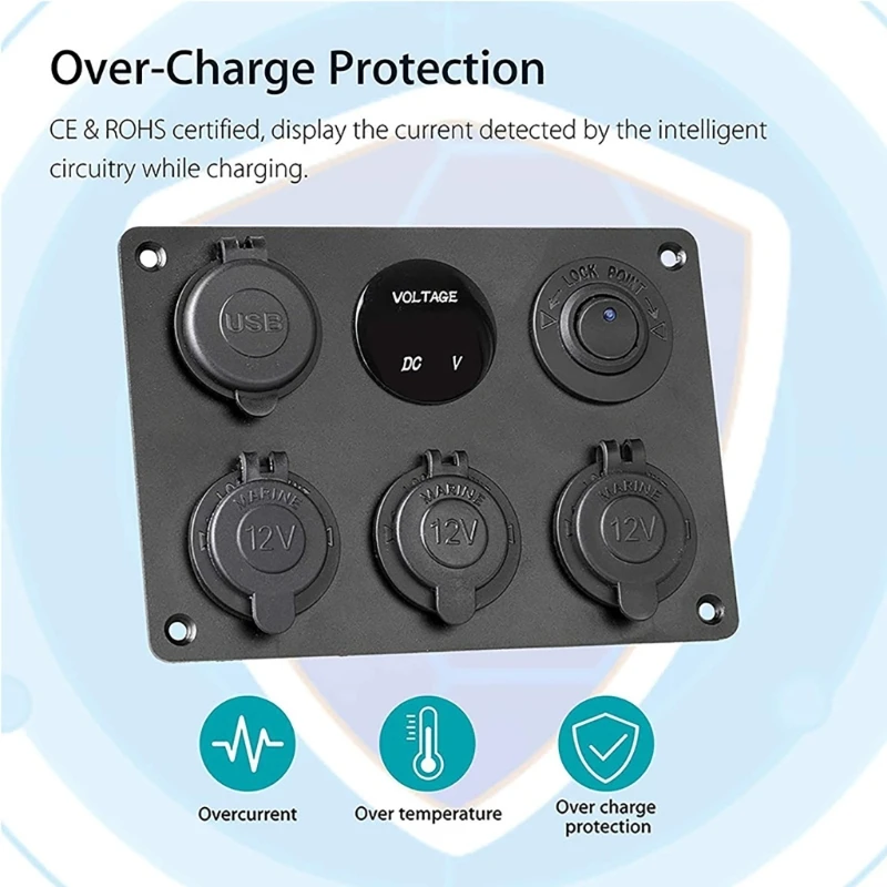 USB Socket 4.2A 6 in1 Power Outlet ON-OFF Toggle Panel for Car RV AOS