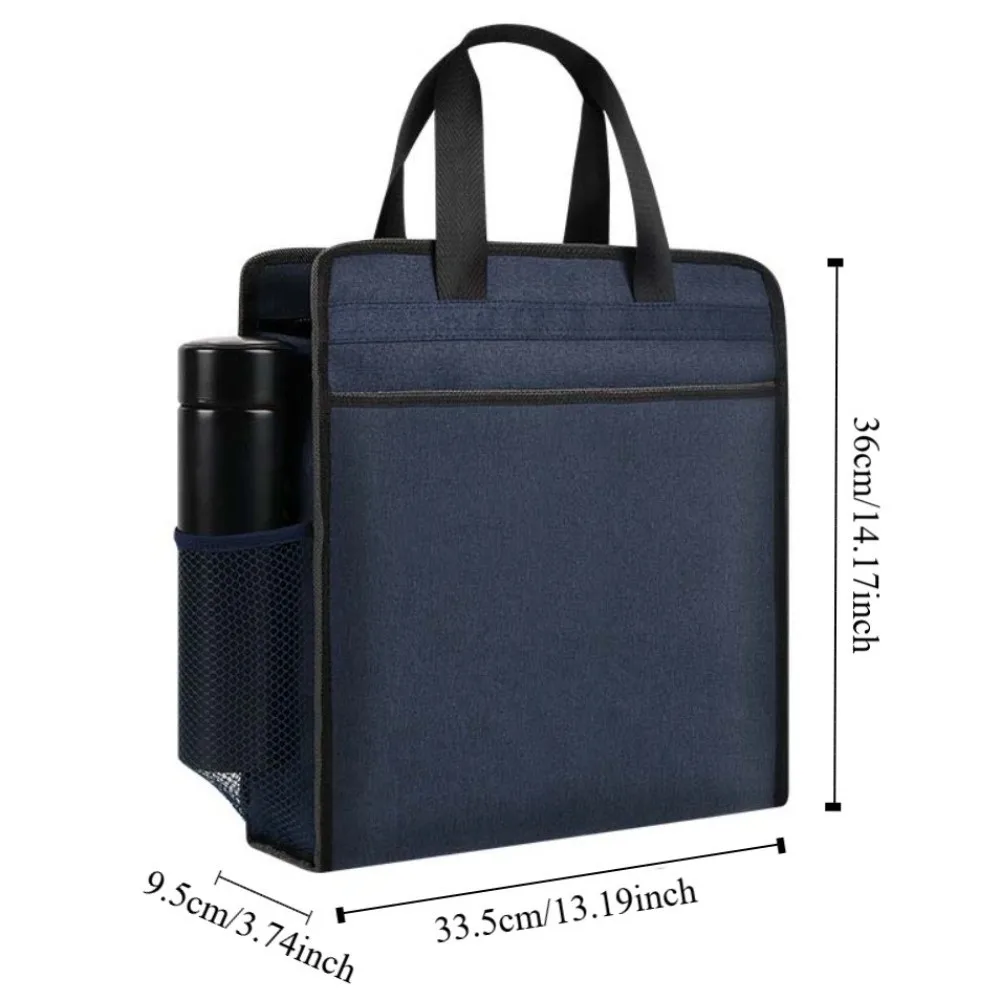 Waterproof Zippered Document Bag with Handle Large Capacity File Storage Handbag Thickened Oxford File Tote Bag Pouch Book