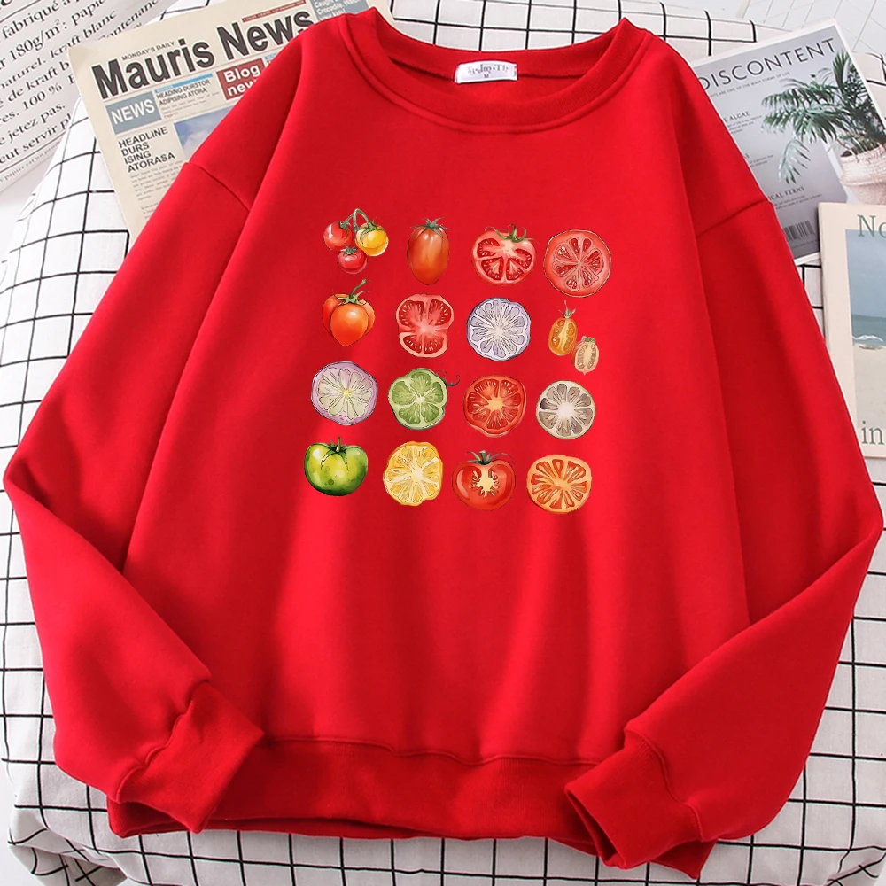 Tomato Variety Collection Chart Print Woman Sweatshirt Fleece Comfortable Pullover Trendy Soft Clothes Multicolor Autumn Clothes