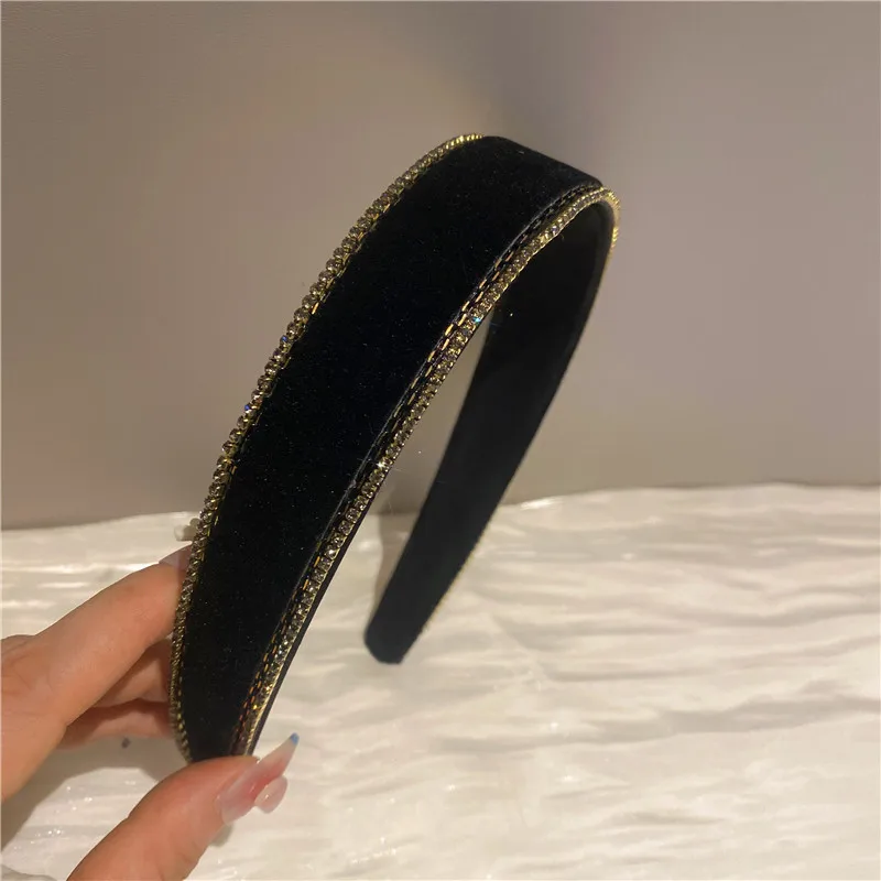 Black Fashion Sequin Hair Hoop Anti-slip Headband for Women Italy Brand High-end Hair Accessories Leather Scrunchies Hairbands