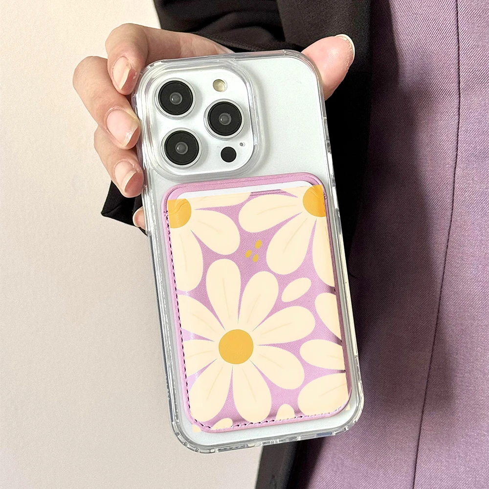 Blumen-Leder-Kartenetui Handyhülle Kartenhalter für Magnetische Hülle Geeignet für alle iPhones mit Magsafe-Kartenfunktion Rückseitentasche – Detail 1