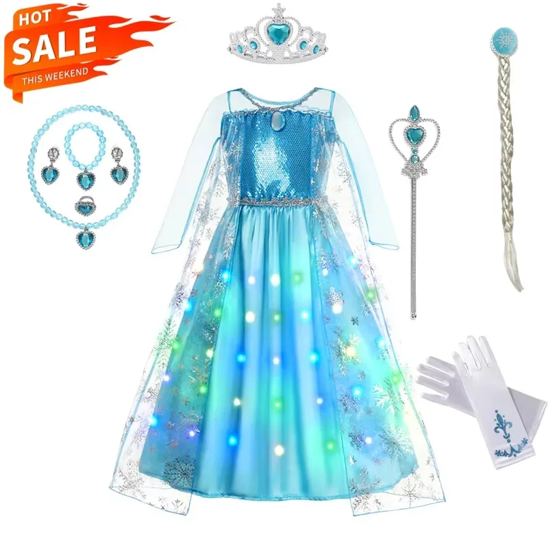 

2025 girls princess dress cosplay costume colorful luminous Princess Dress Christmas Carnival party dress ball gown dress set
