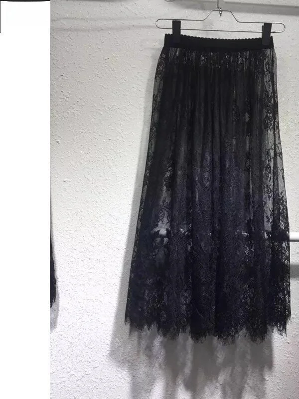 Retro Style Lace Half Skirt Underdress for  Elastic Waist A-Line Long Skirts for Young Women City Walk Polyester Fiber