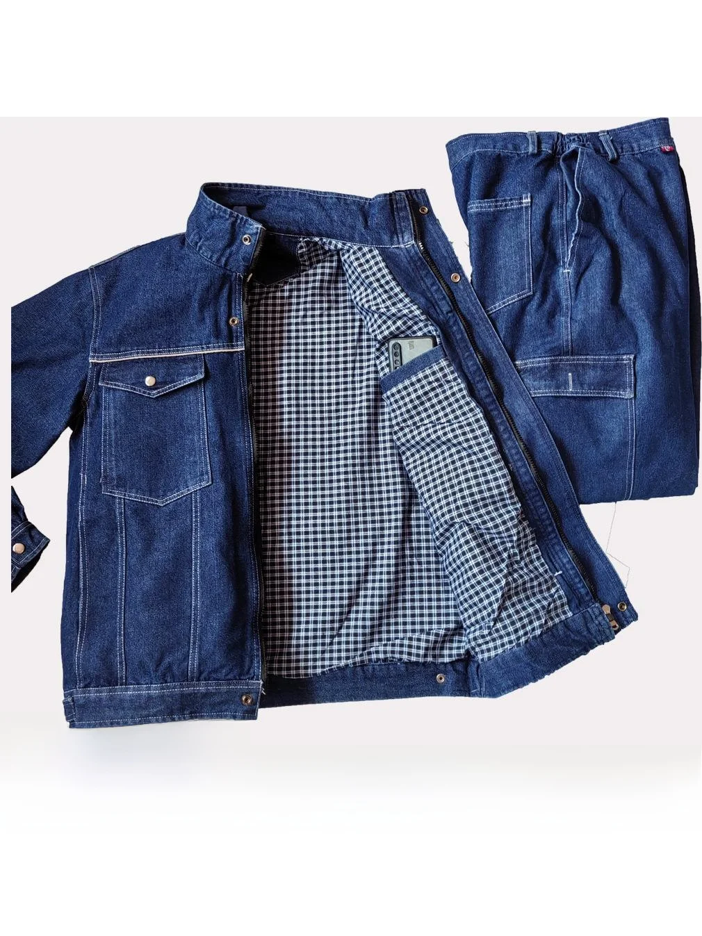 

Thickened Double Layer Denim Workwear Set for Men Coal Mine Labor Protection Clothing Pure Cotton Anti Wear Work Uniform