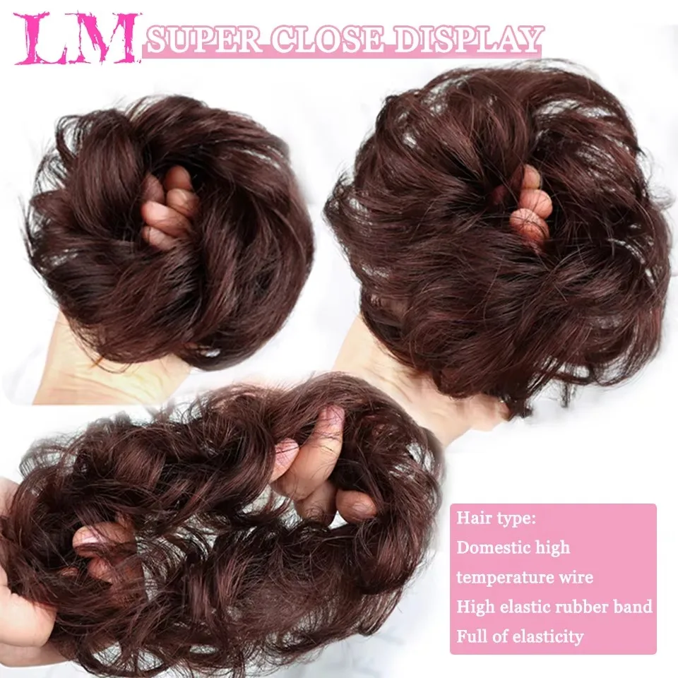 LM الاصطناعية Chignon شريط مطاطي مرن كعكة الشعر وهمية كليب في على ذيل الشعر تمديد أوبدو قطعة شعر ذيل حصان للنساء #3