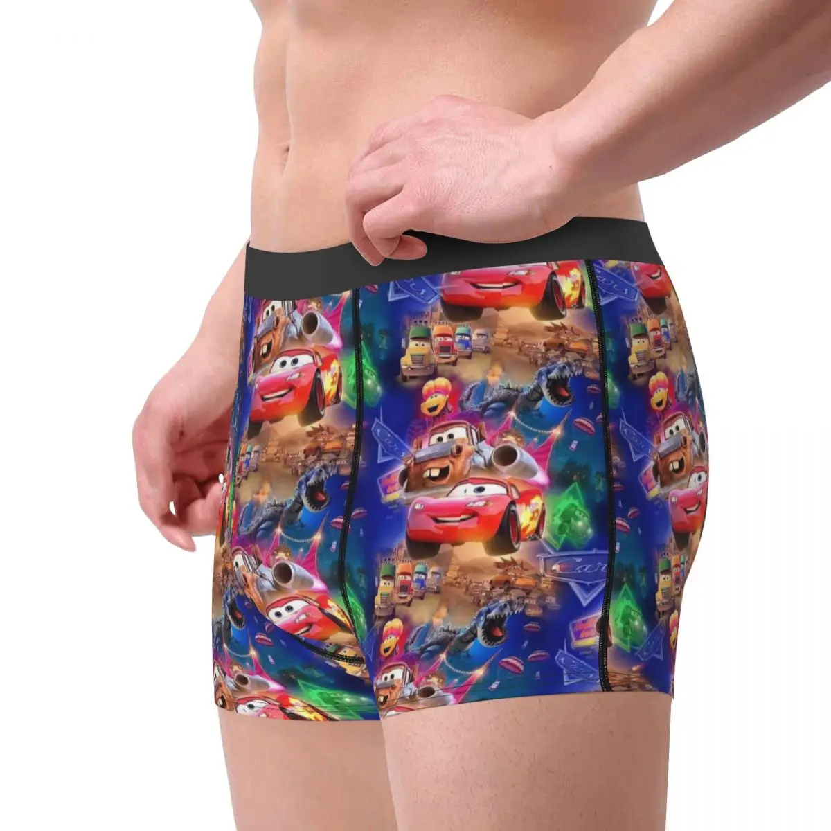 Novidade personalizada quente relâmpago mcqueen padrão boxers shorts calcinha masculina estiramento animação em quadrinhos cuecas