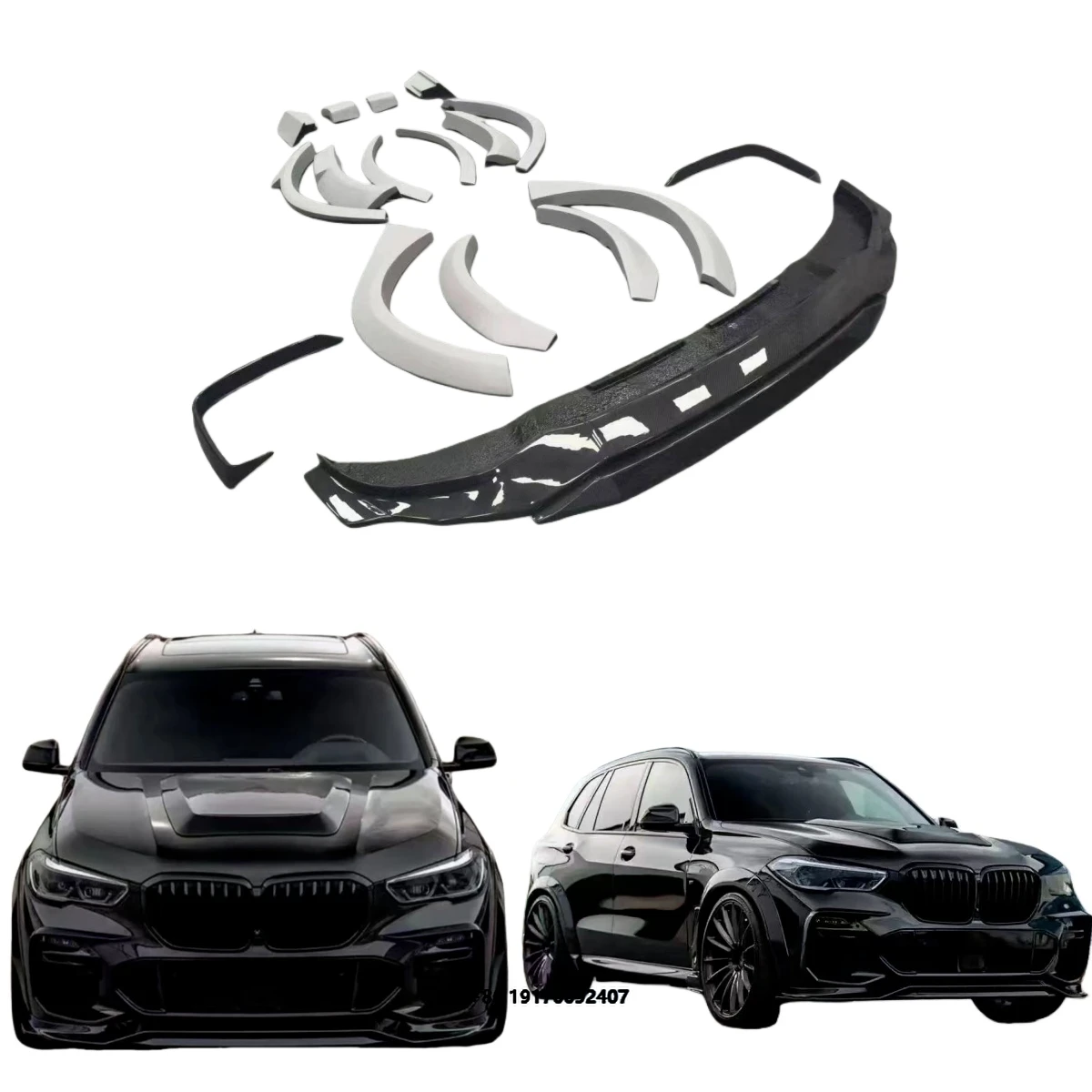 ForBMW X5 Carbon Fiber Retrofit Front and Rear Spoiler Diffuser Body Kit Luggage Compartment Lid Front Bumper Rear Bumper
