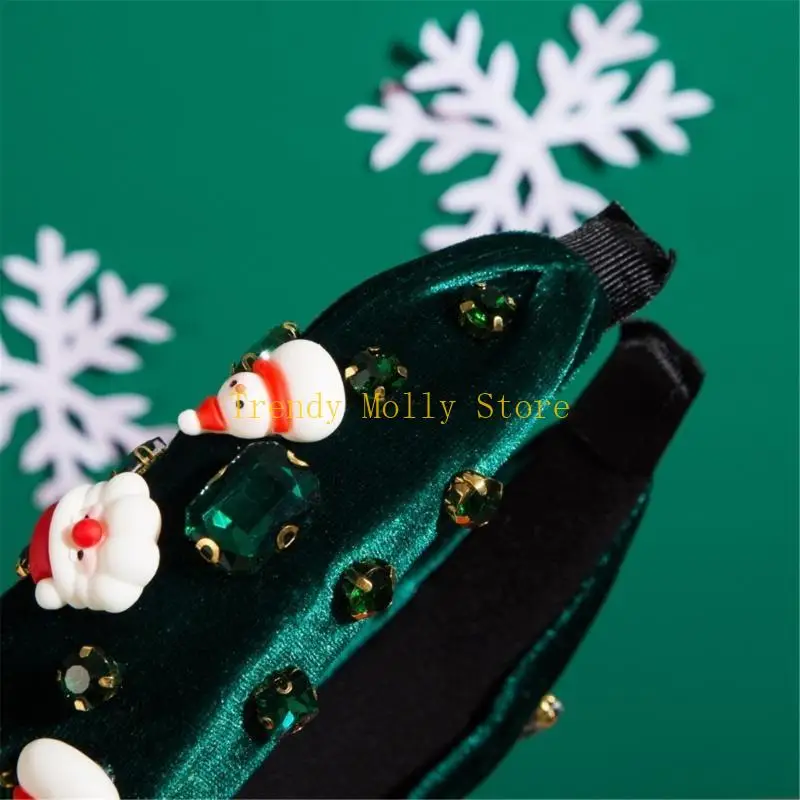N5KB Christmas Headband for Women Embellished Hairband Wide Top Hairband