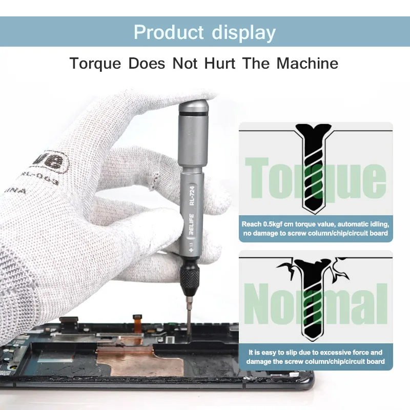 RELIFE RL-724A Mobile Phone Disassembly Torque Screwdriver Set Strong Magnetic High Precision S2 Steel Bit Repair Bolt Drivers