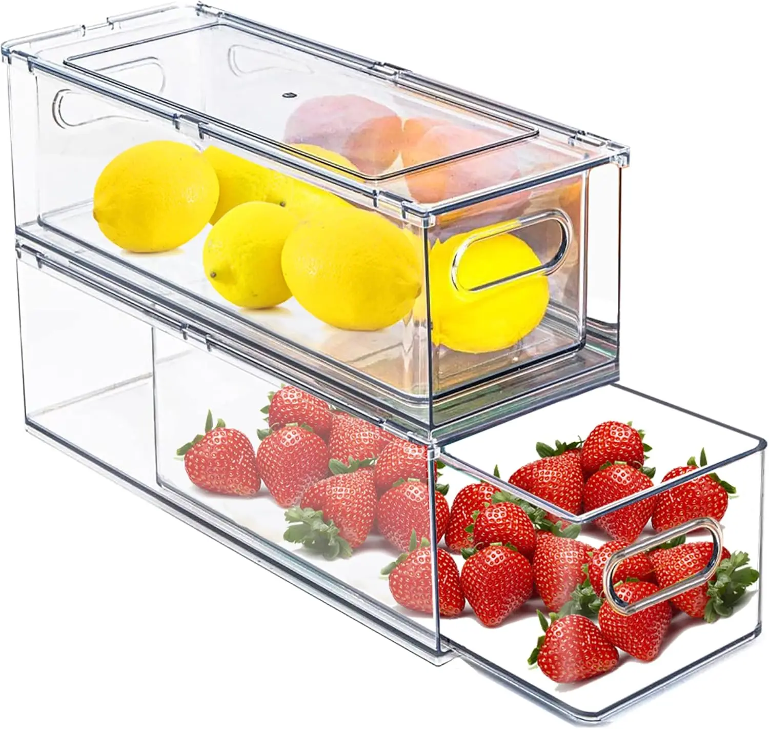 

2 Pack Fridge Organizers and Storage with Pull out Drawer, Stackable Storage Drawer, Clear Refrigerator Organizers, BPA-Free