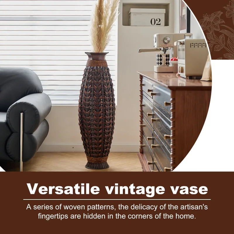 Handwoven Natural Bamboo Floor Vase, 38.97" Tall Boho Decorative Vase for Living Room Entryway, Rustic Farmhouse Woven Vase for Pampas Grass & Dried Branches view 5