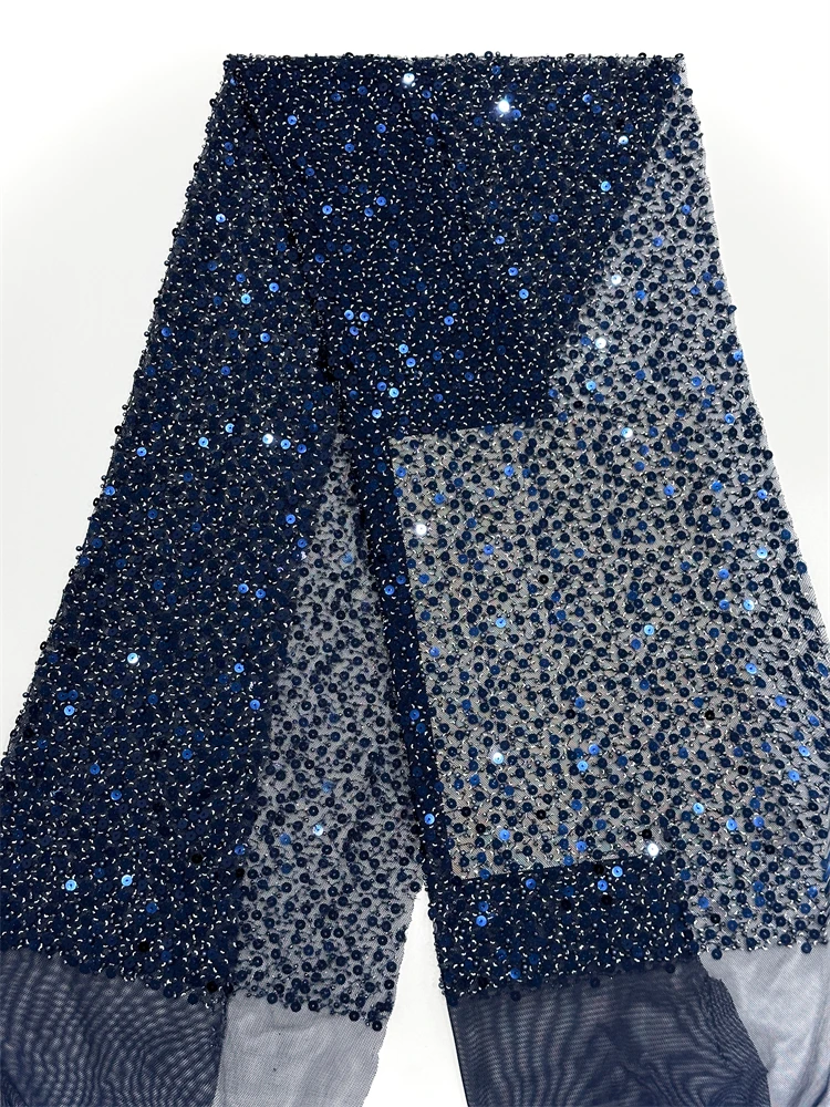

African Lace Fabric 2025 Sequins Beaded Embroidery Groom Nigerian Bridal High Quality French Tulle Lace Fabric For Wedding