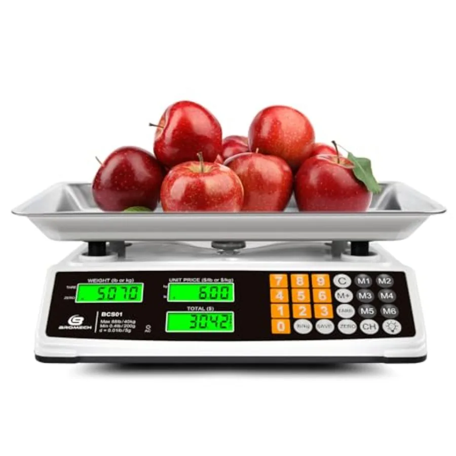 

Price Computing Scale 88lb/40kg Commercial Food Scale for Produce Meat with Stainless Steel Large Platform LCD Display and Gree