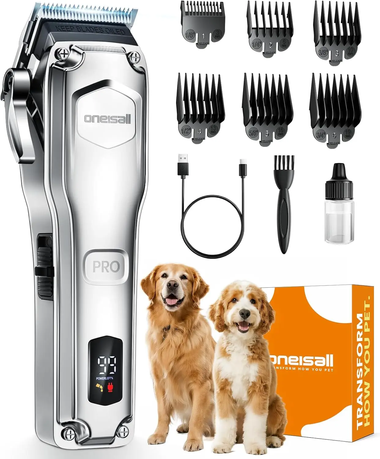 

Low Noise Dog Grooming Clippers for Thick & Matted Fur, Detachable Stainless Steel Blade, Cordless Pet Shaver Kit, 4H Runtime