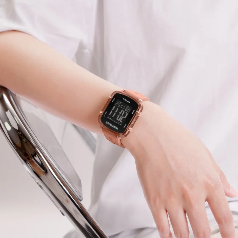 NAVIFORCE 7120, повседневные цифровые часы для женщин, простые силиконовые водонепроницаемые модные женские электронные часы с квадратным циферблатом, reloj mujer