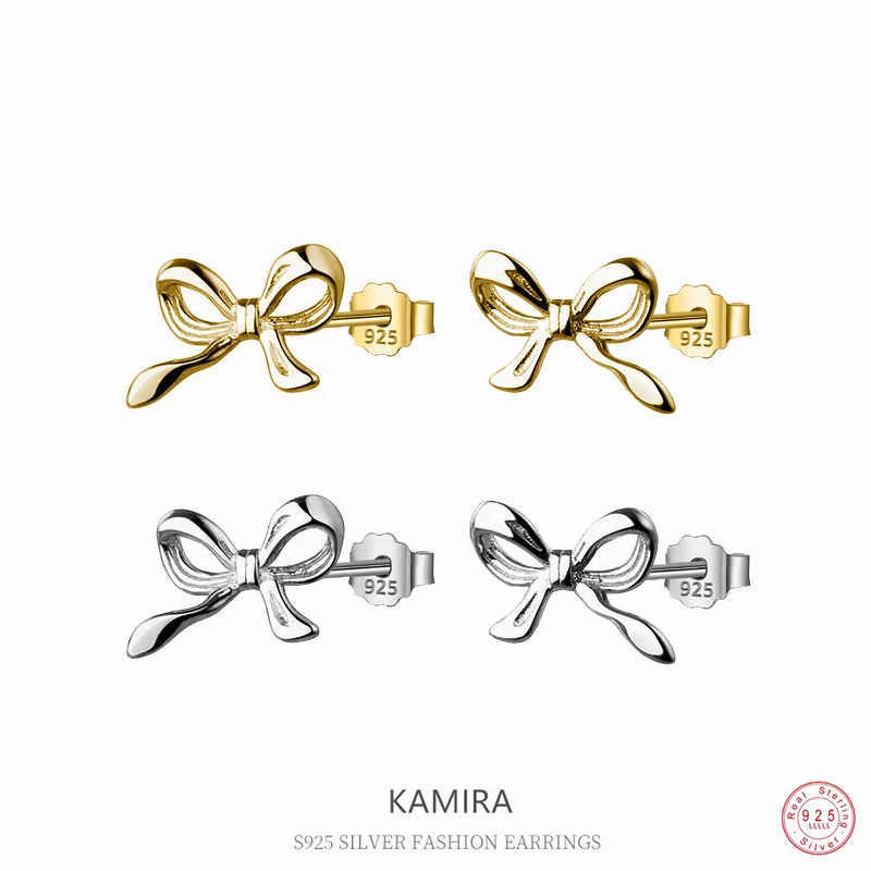 KAMIRA 925 Sterling Silver Bow Piercing Earrings for Women Korean Fashion Gentle Wedding Banquet Sweet Exquisite Jewelry Earring