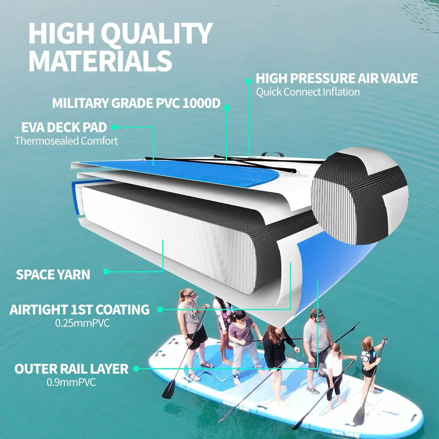 Factory Wholesale Touring Multiplayers Inflatable SUP Board Stand up Paddle Boards for Family Multi-person Surfing