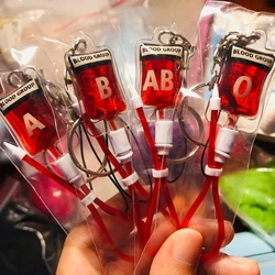 4 Styles Blood Bag Keychain Creative Cool A B O AB Sick Plasma Pack Car Bag Pendant Decorating Ring Birthday Party Gift