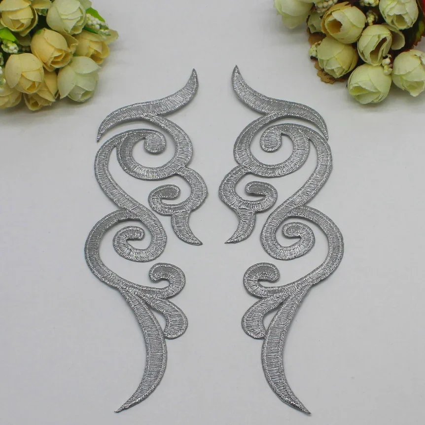 1 Pair Iron On Embroidery Patches Applique Mirror Pairs Windy Flower 3d Flower Budges 17*6cm