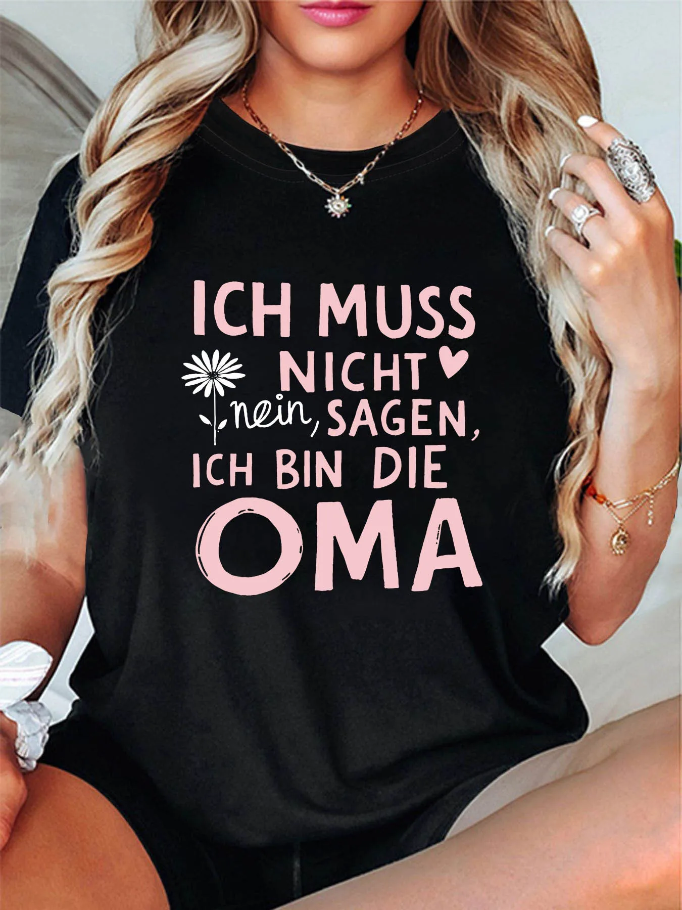 Plus Size, I Must Not Say No I'M the Grandmother Letter Print Plus Size Women's T-Shirt, Short Sleeve Crew Neck Casual Top for Summer & Spring, Women's Clothing