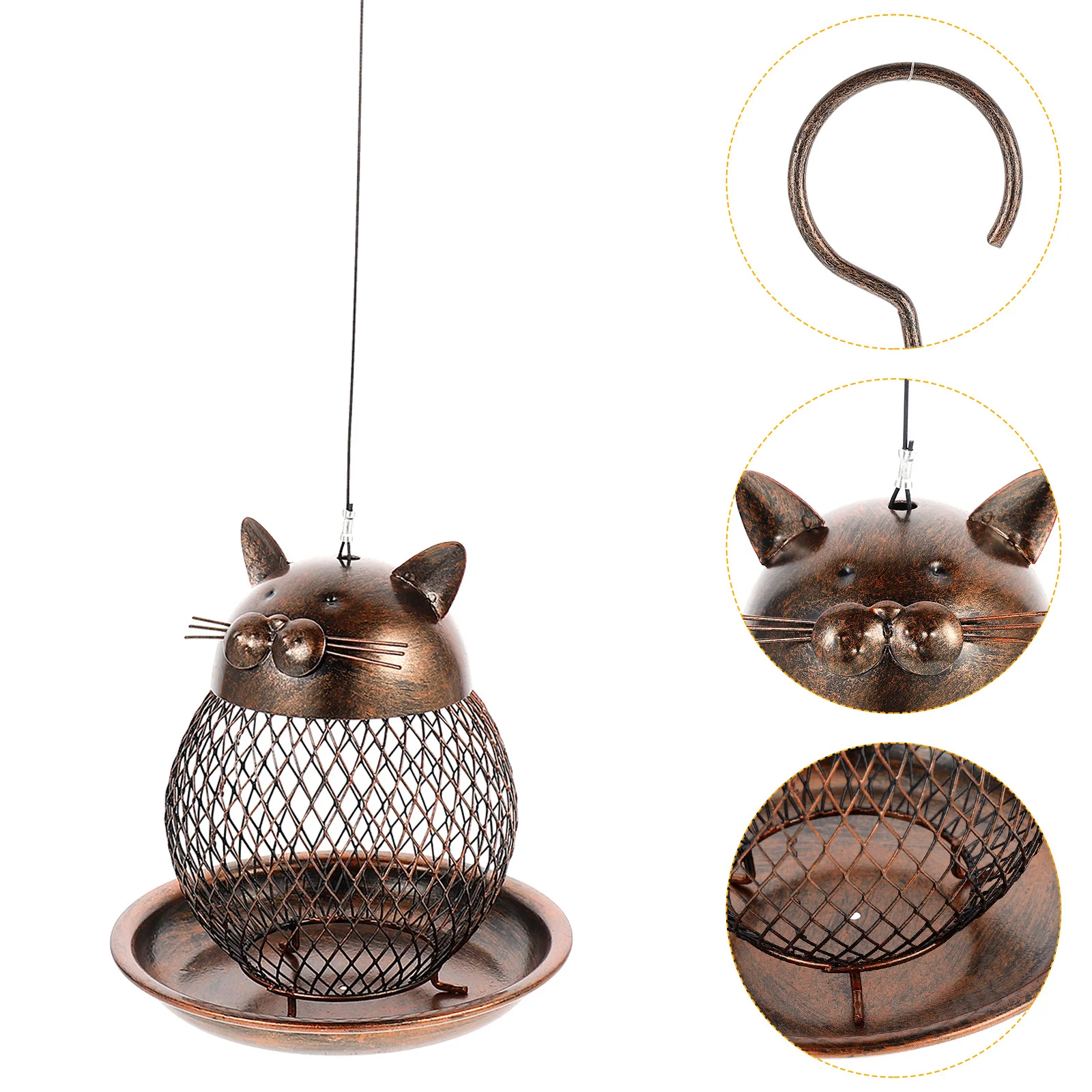 

Cat Shaped Vintage Bird Feeder Handmade Dark Color Outdoor Hanging Garden Decoration Balcony Villa 16x16x18cm Bird Feeder