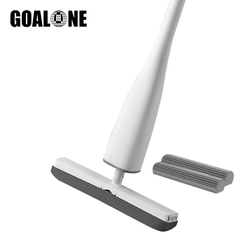 GOALONE Squeeze Mop with PVA Sponge Mop Heads Automatic Self Wringing Roller for Hands-Free Sponge Mop for Floor Cleaning Tools