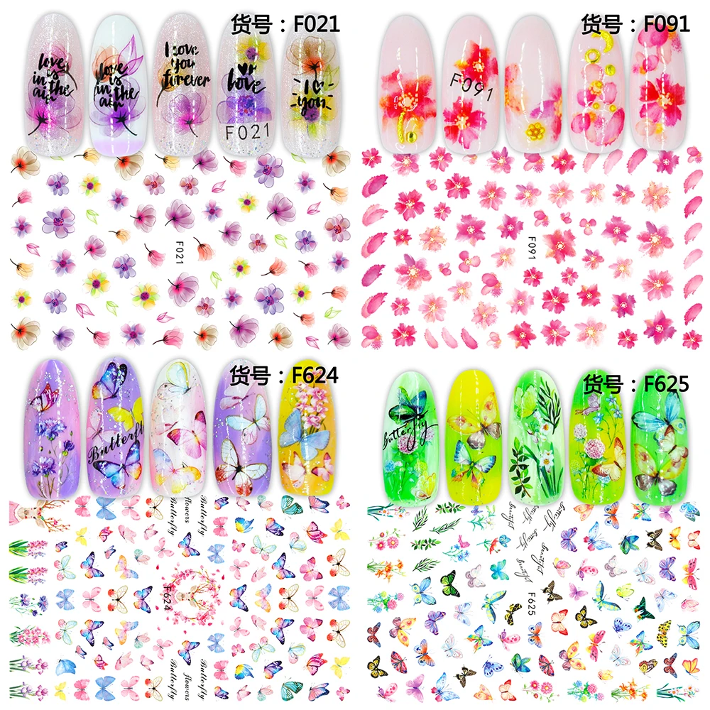 

Kawaii Butterfly/Flower Nail Stickers Leaves Self Adhesive Transfer Sliders Wraps For Manicure Accessories Foils DIY Decoration