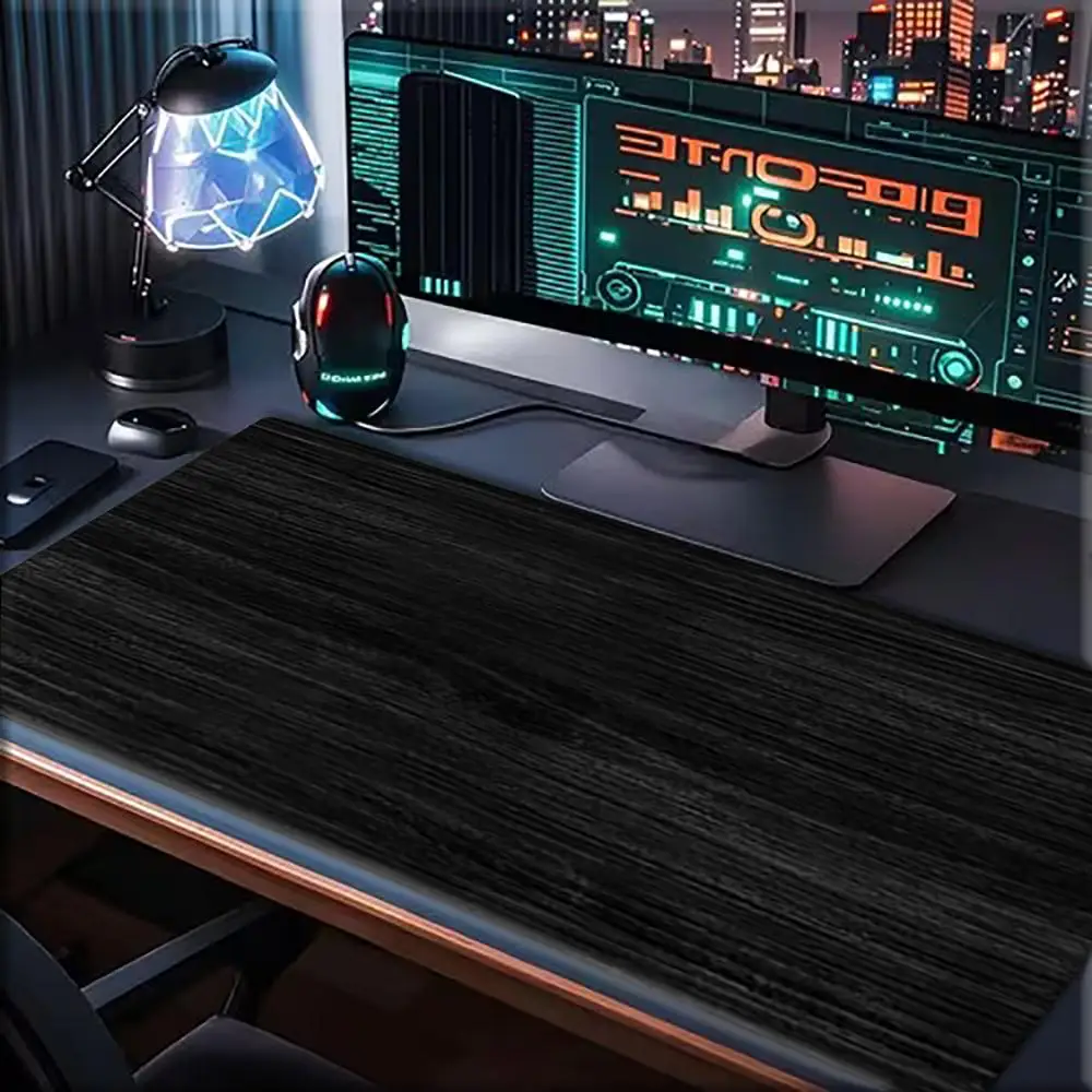 Large XXL Gaming Mouse Pad Solid Black Wood Grain Minimalist Texture Non Slip Rubber Keyboard Desk Mat Laptop Office Table Decor