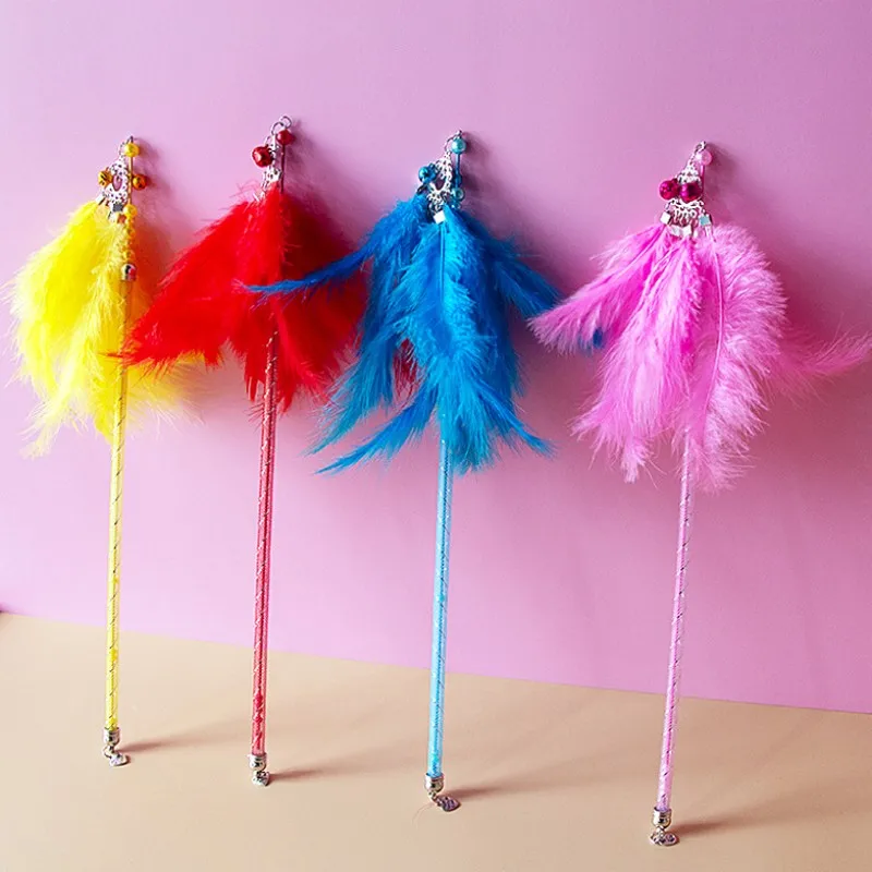 

Cat Toy Feather Cats Teaser Stick Colorful Feather Cat Toys Interactive Retractable Handle Stick Cats Toy with Bell Pet Products