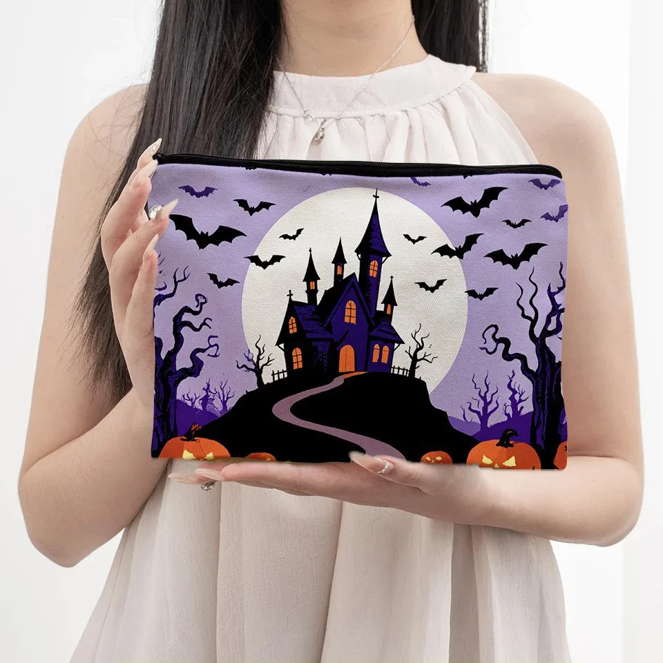 Women Cute Halloween Ghost Boo Jelly Print Makeup Bag Zipper Cosmetic Pouch Portable Travel Toiletry Storage Gift Makeup Pouch