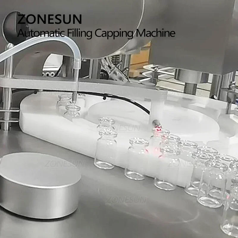 ZONESUN ZS-AFC7-2 Máquina automática de prensagem de tampa de enchimento de garrafa de penicilina com alimentador de tampa
