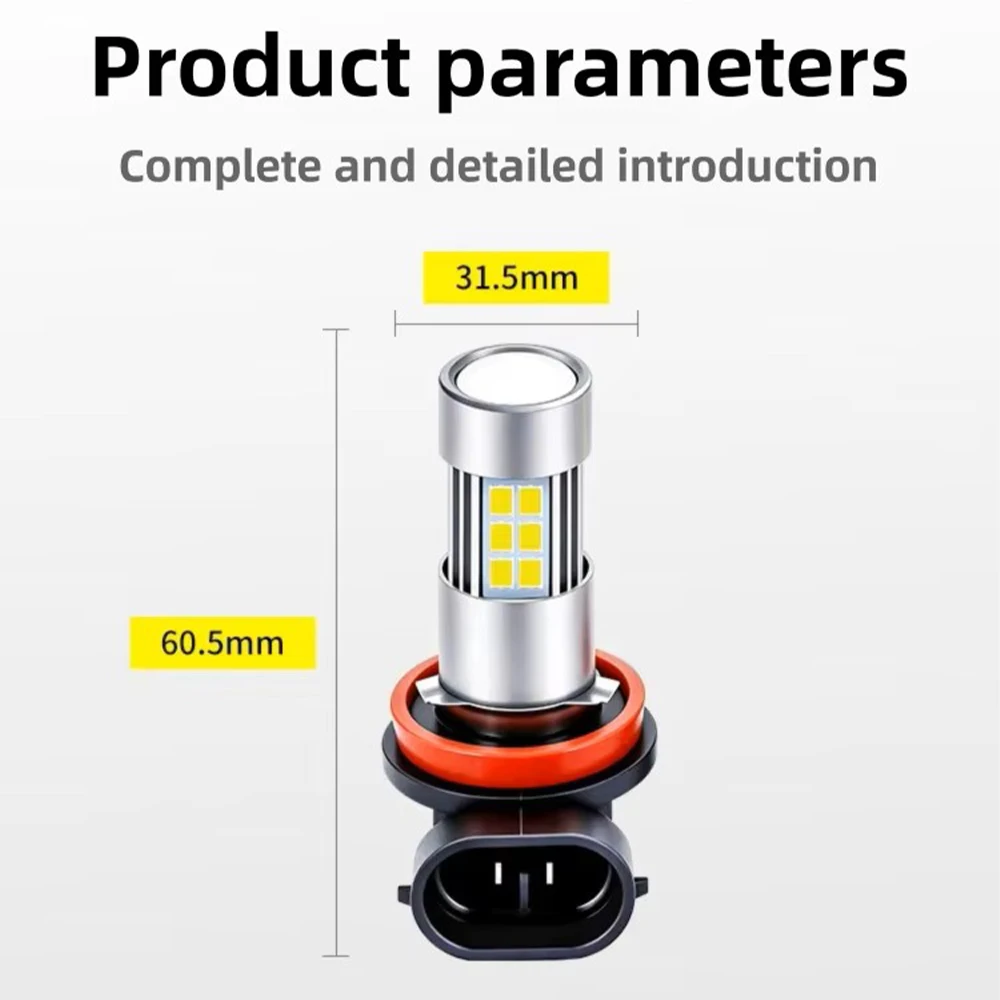 4-Sides 3030 Super Bright LED Anti Fog Bulbs 2PCS H8 H11 H27 881 9006 HB4 Yellow White 12V 24V Car Fog Light Replacement view 6