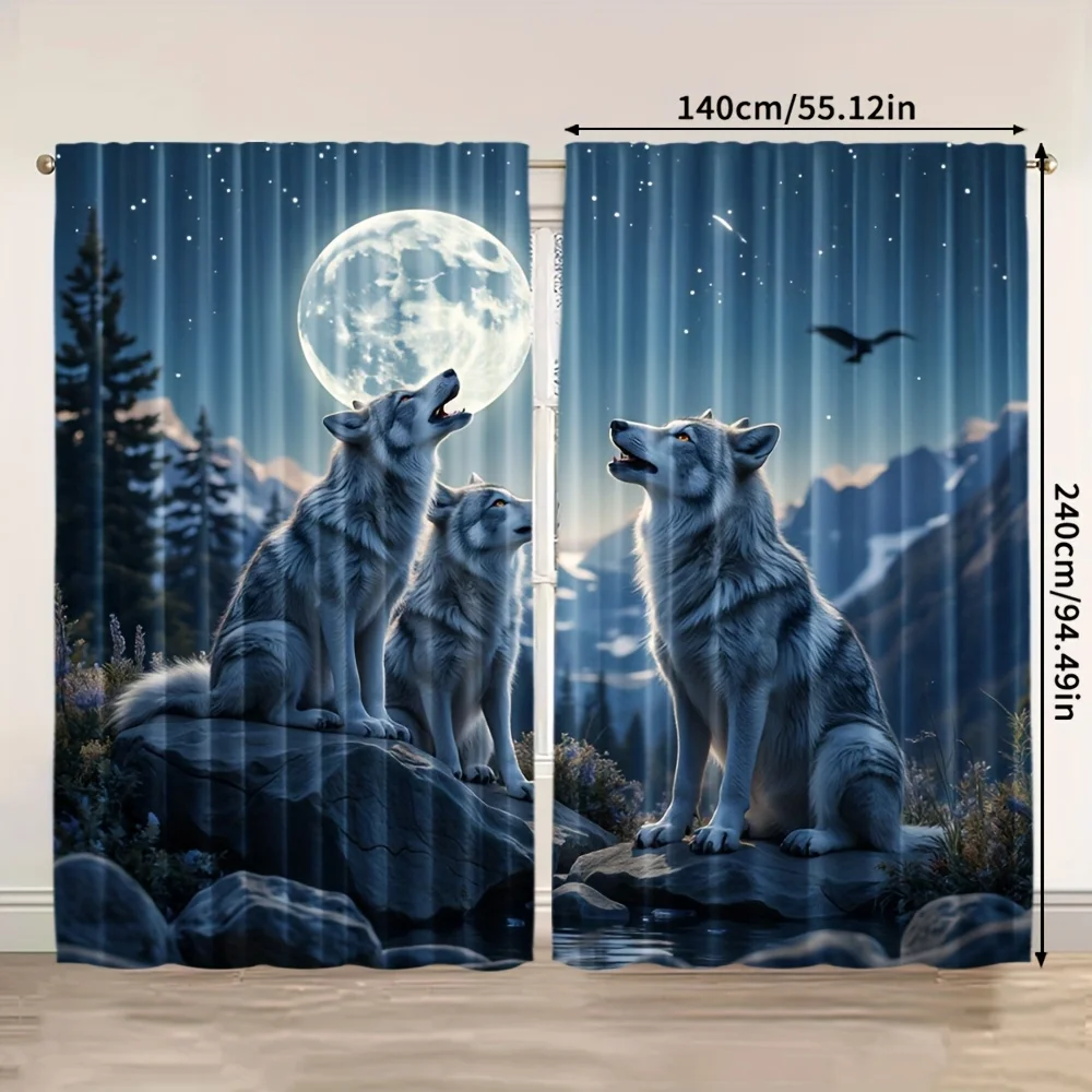Moonlit Wolves Forest Scene Curtains for Living Room Bedroom Home Decor Curtain Panels
